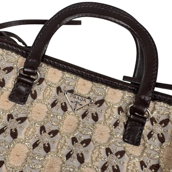 Vintage Prada Bow Cloquet Top Handle Bag Triangle Logo Metallic Evening Bag - Picture 8 of 15